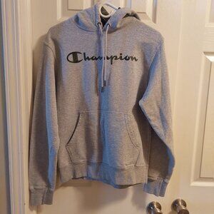 Champion Hoodie Mens Small Gray Camo Logo Pullover Sweatshirt Activewear EUC